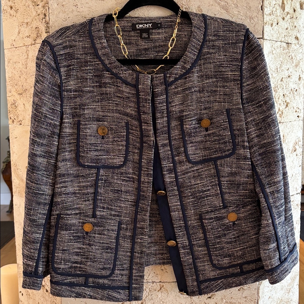 DKNY Blue and White Tweed Jacket